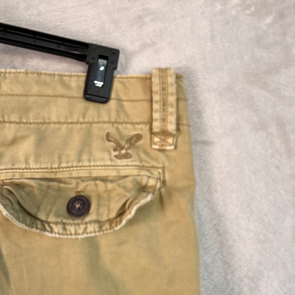 Y2K American Eagle Men's Cargo Shorts 36 / 37 Tan Khaki Classic Length Cotton - Picture 6 of 11
